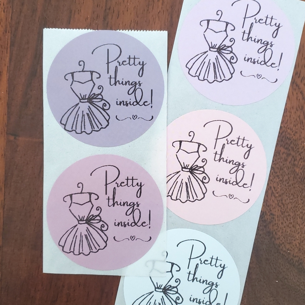 3/$15 Set of 50 2" ROUND STICKERS PURPLE PINK Pretty Things Inside